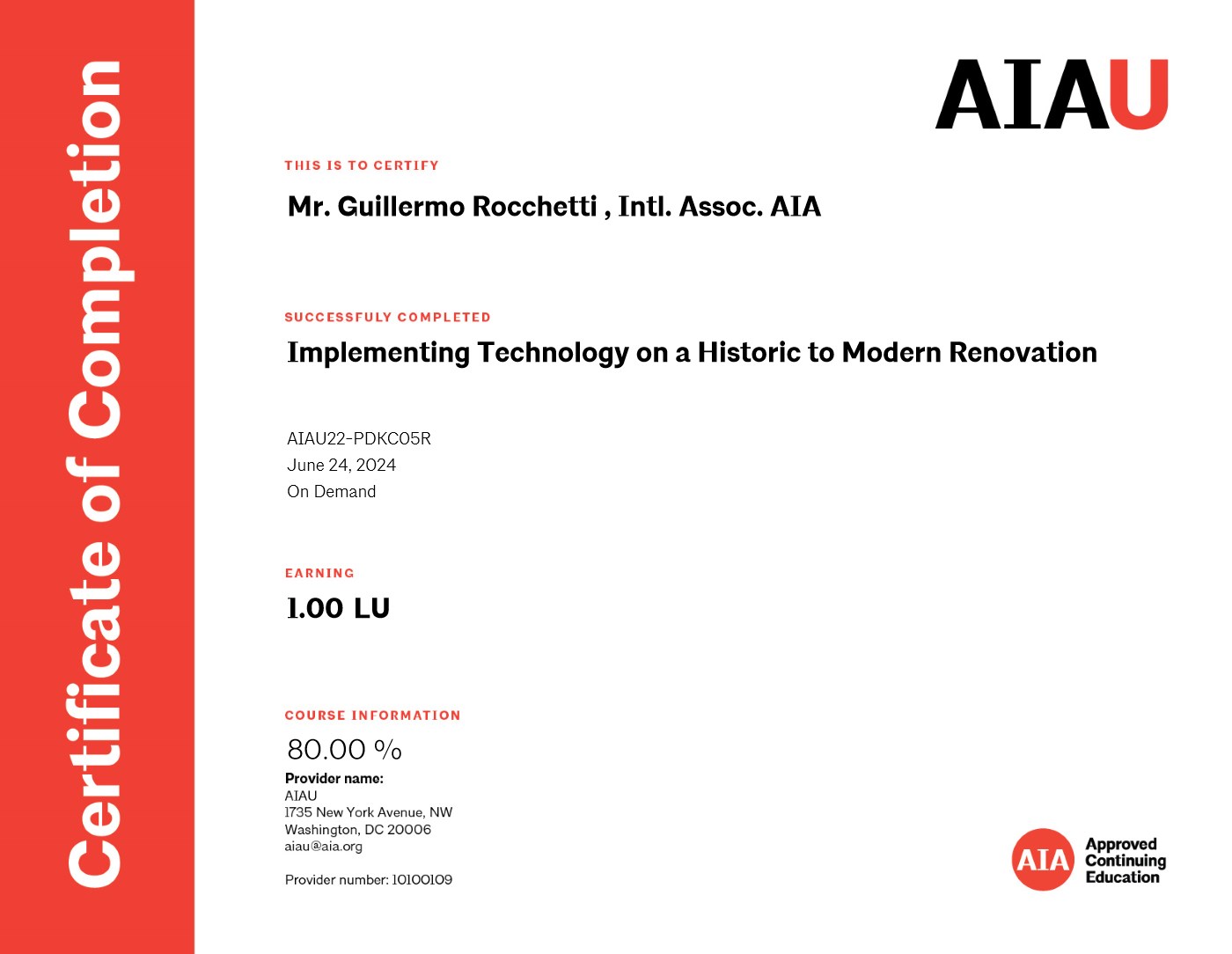 Certificato AIAU — Implementing Technology on a Historic to Modern Renovation