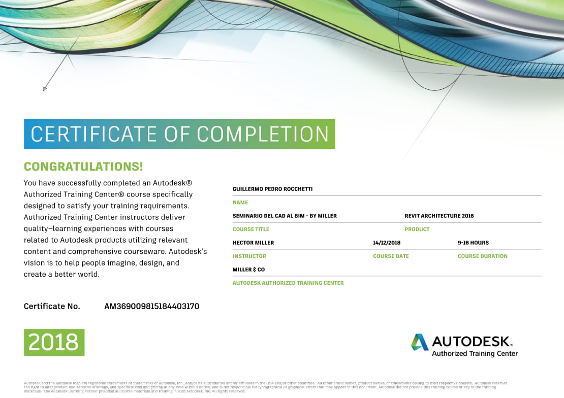 Certificato Autodesk — Seminario dal CAD al BIM