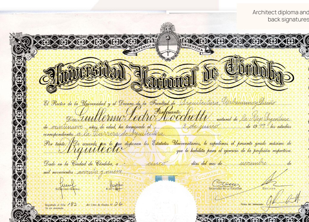 Diploma de Arquitecto, Universidad Nacional de Córdoba