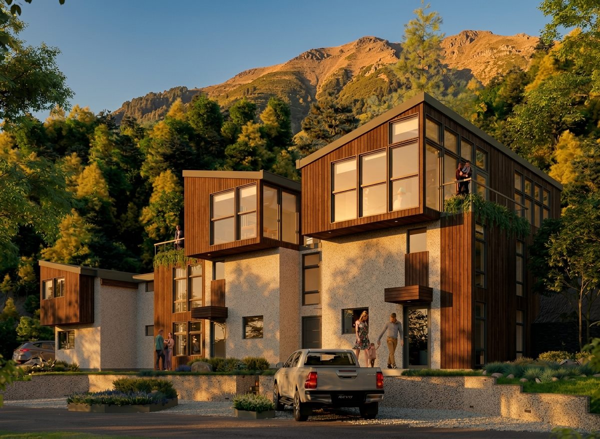 Vista exterior de Departamentos Volcanes, dúplex con terreno propio en Villa La Angostura (imagen ilustrativa)